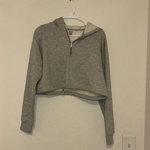 Forever 21 Grey Cropped Hoodie Medium Adjustable Bottom Zipper